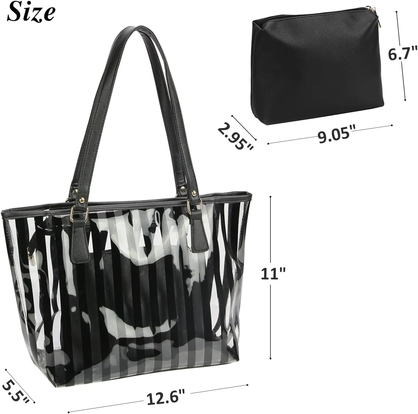 2 in 1 Semi Clear Purse Beach Tote Bags Large Work Shoulder Bag with Interior Pouch