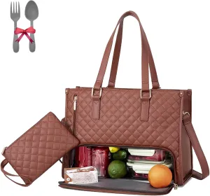 2 in 1 Tote Bag Lunch Bag Combo–7 Colors 15.6 Inch Tote Bag with Lunch Compartment, Office & Travel Handbag for Women