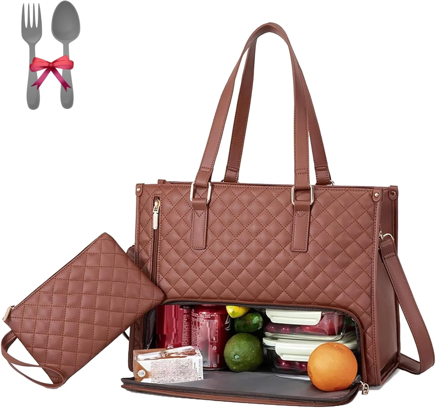 2 in 1 Tote Bag Lunch Bag Combo–7 Colors 15.6 Inch Tote Bag with Lunch Compartment, Office & Travel Handbag for Women