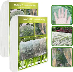 2 Pack 10X33FT Garden Netting for Raised Beds, Ultra Fine Insect Netting for Vegetable Flowers Fruits Greenhouse Crops, Garden Mesh Plant Cover Row Cover Barrier Protection Net for Birds