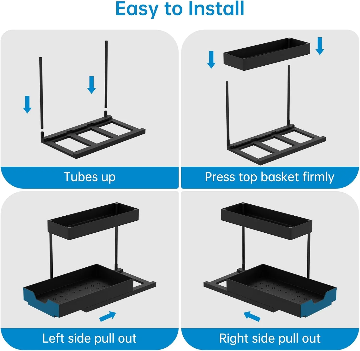 2 Pack 2-Tier Under Sink Organizer L-Shape Pull Out Cabinet Organizers Narrow Space Storage Shelves Multi-purpose Sink Organization Drawer for Bathroom Kitchen Pantry, 15.5 Inch, Black