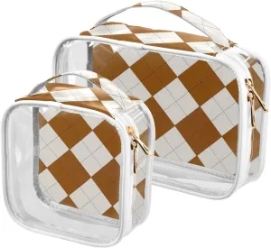 2 Pack clear Brown Checkered Plaid toiletry travel bag TSA approved transparent travel makeup bags Men’s shaving kit