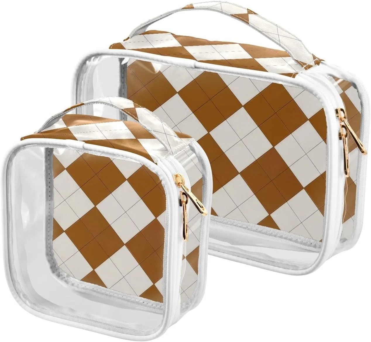 2 Pack clear Brown Checkered Plaid toiletry travel bag TSA approved transparent travel makeup bags Men’s shaving kit