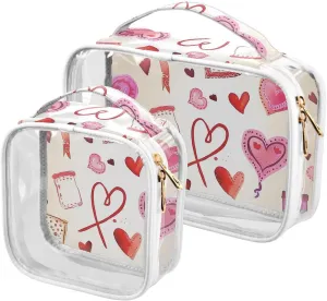 2 Pack clear Valentine's Day Hearts hanging travel toiletry TSA approved multifunctional makeup bag small Men’s shaving kit