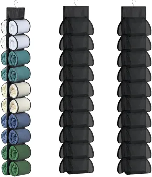 2-Pack Hanging Organizer for Closet - 20 Pocket Storage Leggings, Yoga for Pants & Accessories Multi-Pocket Closet Organizer for Apartments & Dorms, Space-Saving, Behind Door Design (Black)