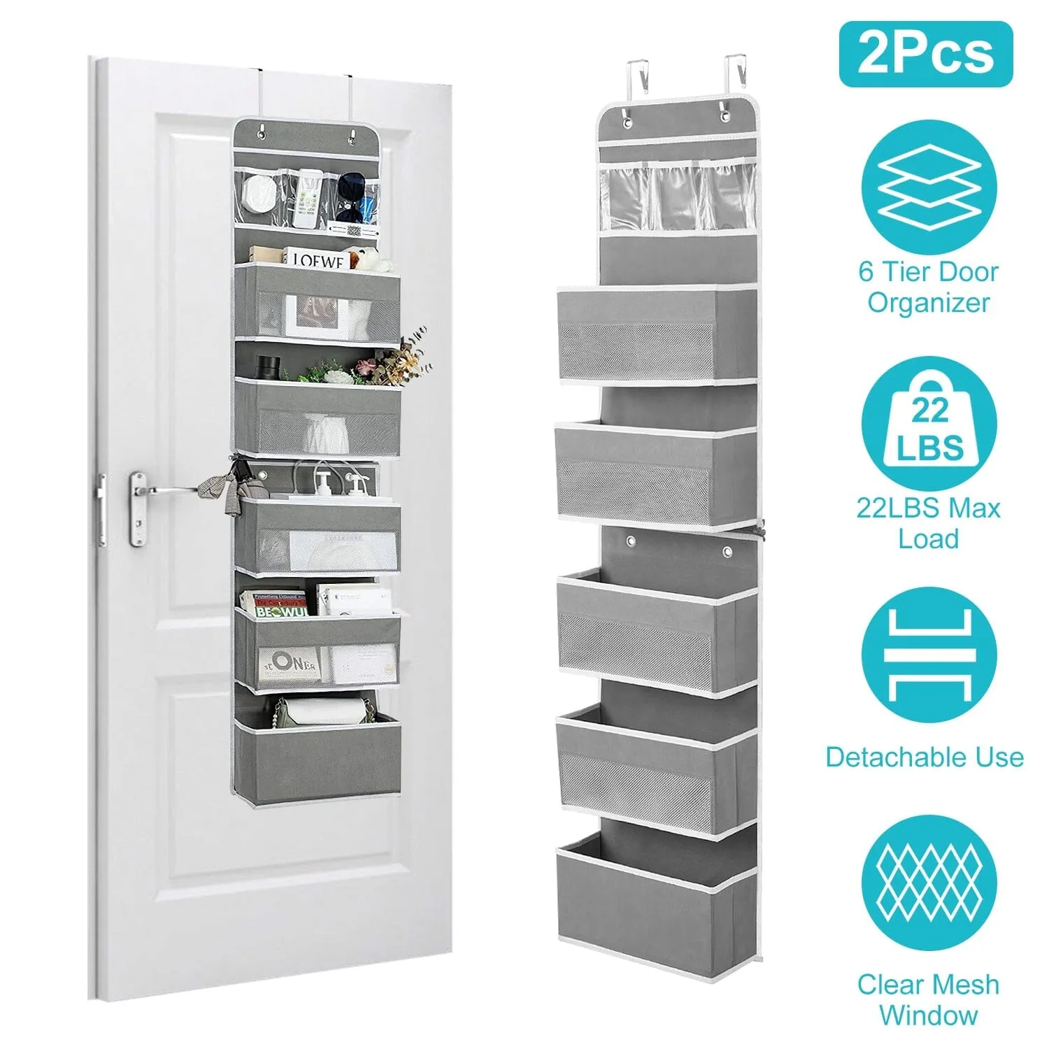 2-Piece: Over the Door Organizer 6-Tier Hanging Basket
