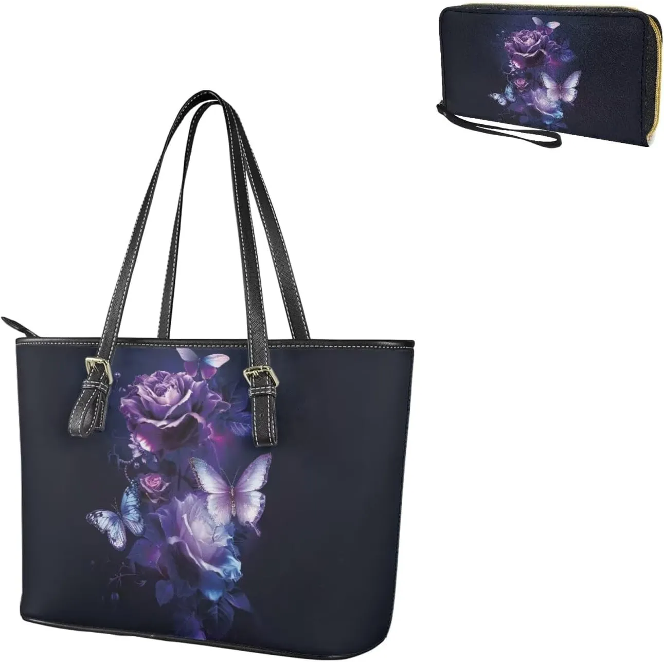 2 Piece Shoulder Bag for Women Travel, Matching Leather Wristlet Wallet, Tote Bag with Adjustable Hand Strap
