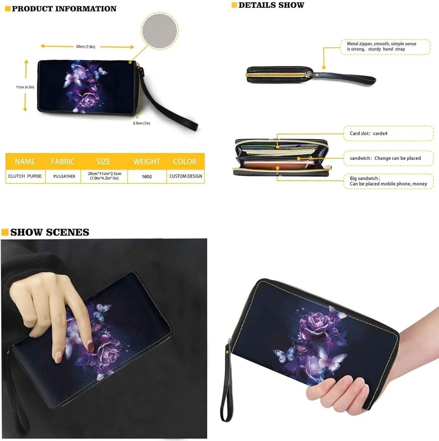 2 Piece Shoulder Bag for Women Travel, Matching Leather Wristlet Wallet, Tote Bag with Adjustable Hand Strap