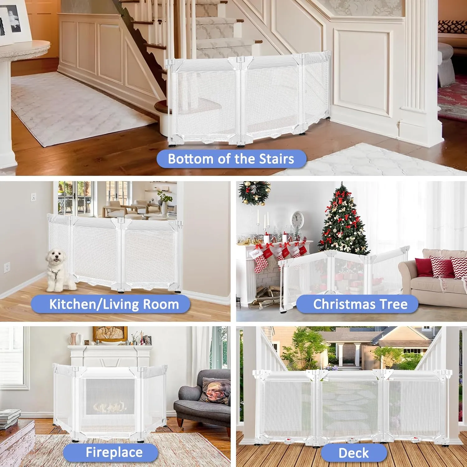 24" Tall Step Over Freestanding Pet Gate with Strong Suction Cup 3 Panel 60" Wide No Drilling Baby Gates for Dogs Indoor 6 Ft Baby Safety Child Gates for Doorways Outdoor Mesh Dog Gate for The House