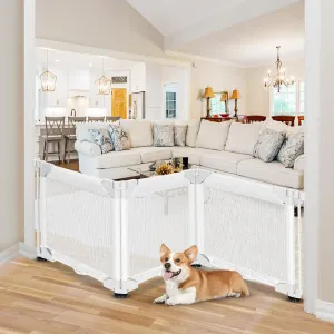 24" Tall Step Over Freestanding Pet Gate with Strong Suction Cup 3 Panel 60" Wide No Drilling Baby Gates for Dogs Indoor 6 Ft Baby Safety Child Gates for Doorways Outdoor Mesh Dog Gate for The House