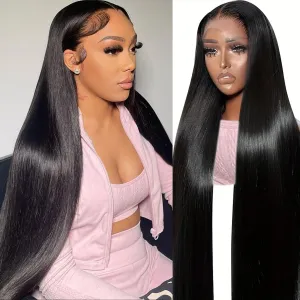 28 Inch 13x6 Lace Front Wigs Human Hair 200 Density Straight HD Lace Frontal Wigs Human Hair Pre Plucked with Baby Hair Glueless Wig Brazilian Virgin Straight Wigs Human Hair for Women Natural Color