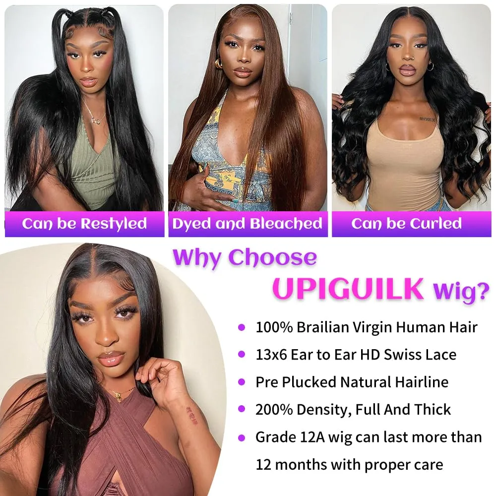 28 Inch 13x6 Lace Front Wigs Human Hair 200 Density Straight HD Lace Frontal Wigs Human Hair Pre Plucked with Baby Hair Glueless Wig Brazilian Virgin Straight Wigs Human Hair for Women Natural Color