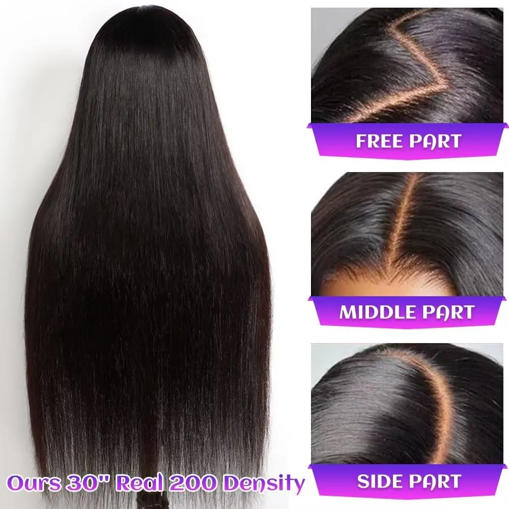28 Inch 13x6 Lace Front Wigs Human Hair 200 Density Straight HD Lace Frontal Wigs Human Hair Pre Plucked with Baby Hair Glueless Wig Brazilian Virgin Straight Wigs Human Hair for Women Natural Color
