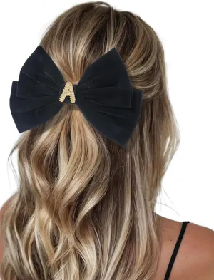 2Pcs Velvet Hair Bows Set – Black & Dark Green Elegant Bow Clip & Long Ribbon Hair Clip, Personalized Hair Accessories for Women, Girls & Kids, Gift for Weddings, Birthdays, Christmas-A