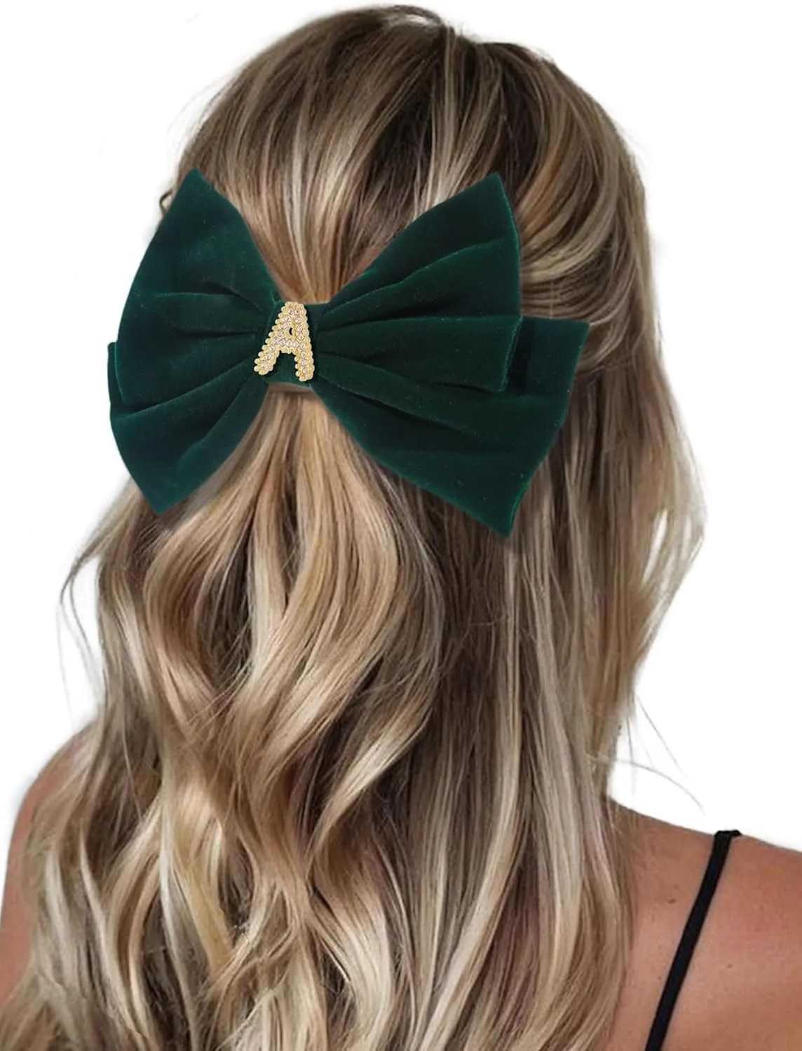 2Pcs Velvet Hair Bows Set – Black & Dark Green Elegant Bow Clip & Long Ribbon Hair Clip, Personalized Hair Accessories for Women, Girls & Kids, Gift for Weddings, Birthdays, Christmas-A