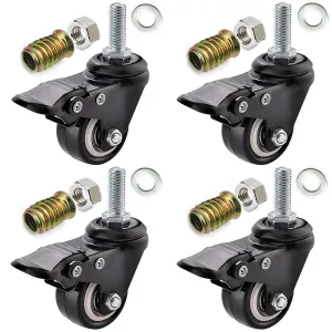 2" Stem Casters, Safety Dual Locking and Polyurethane Foam No Noise Wheels with Brake,Castors Markless Wheels Loading 150 Lbs(4 Pack)