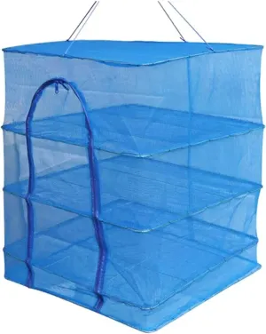 3 Layers Hanging Drying Net Foldable Food Dehydrator Drying Rack Vegetable Fish Dishes Mesh Natural Dry Food Receive Storage Carrying Bag(Size:50x50x65cm,Color:Blue)