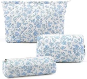 3 Pcs Makeup Bag Cosmetic Bag Set for Girls Women Checkered Travel Organizer Bathroom Toiletry Pouch Large Capacity Storage Bag (Orchid)