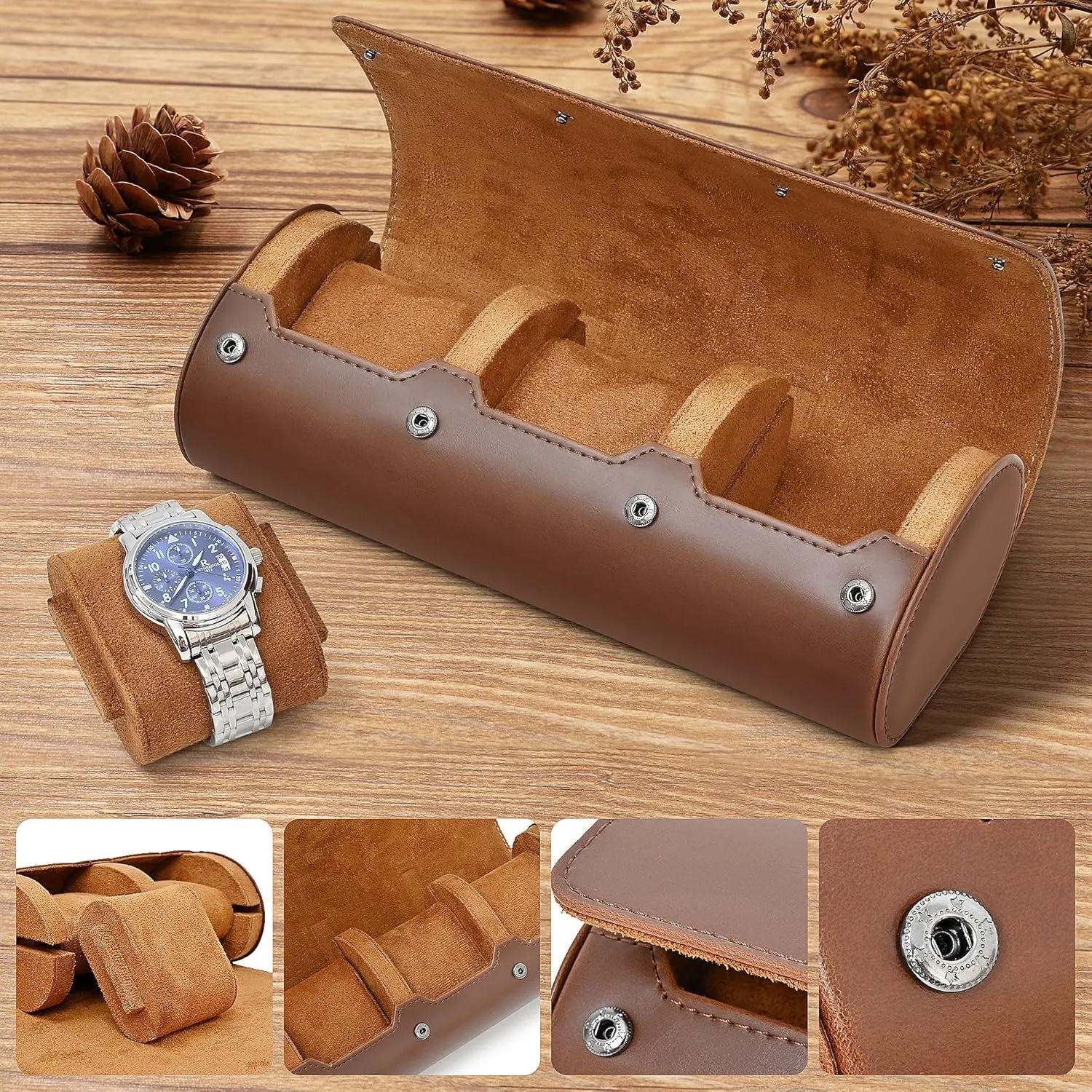 3 Travel Watch Case Roll Organizer for Men and Women | Leather Display Case | Storage & Holder for Men's and Women's Collections