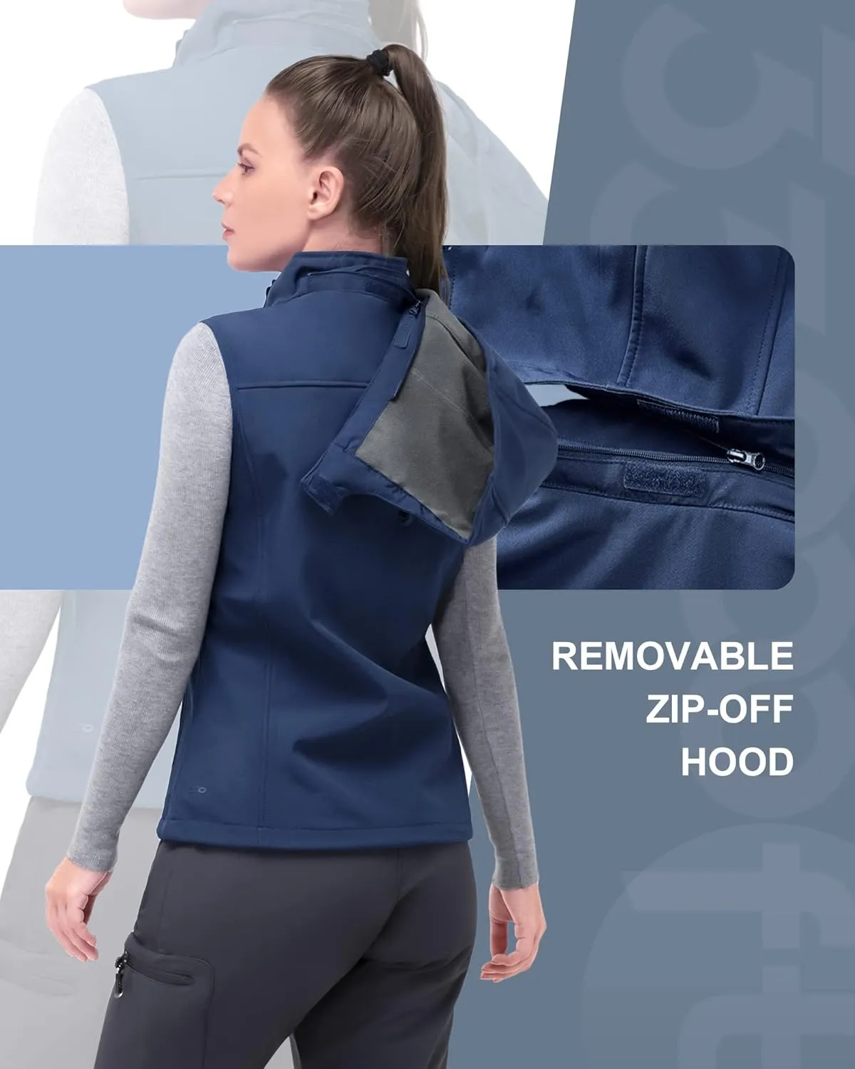 33,000ft Women's Hooded Lightweight Softshell Vest Fleece Lined Windproof Zip Up Sleeveless Jacket for Hiking Golf Running