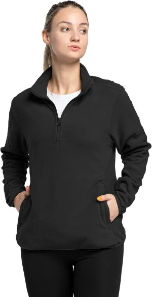 33,000ft Women's Lightweight Long Sleeve Fleece Pullover Jacket, Quarter Zip Top Warm Polar Sweatshirt with Zipper Pockets