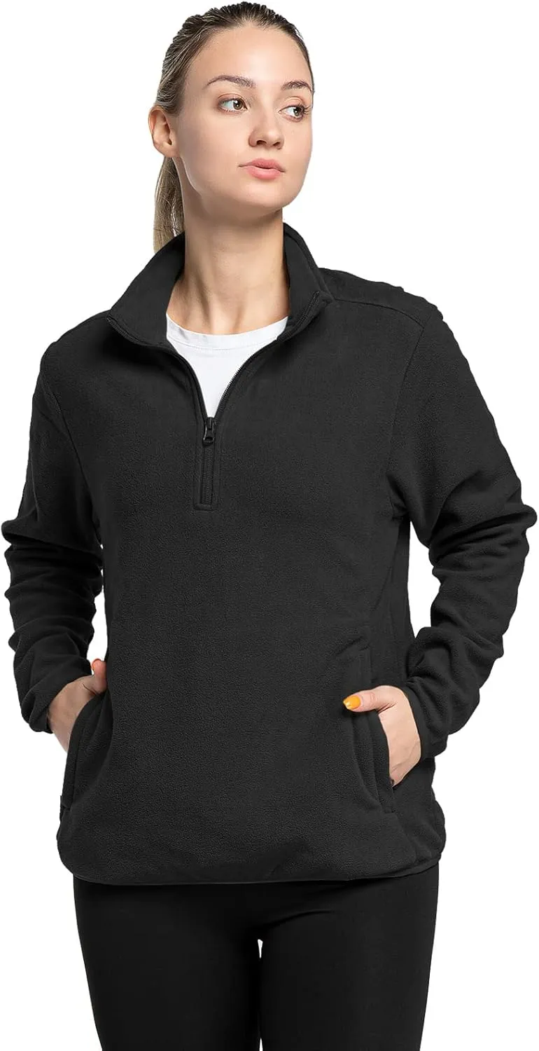 33,000ft Women's Lightweight Long Sleeve Fleece Pullover Jacket, Quarter Zip Top Warm Polar Sweatshirt with Zipper Pockets