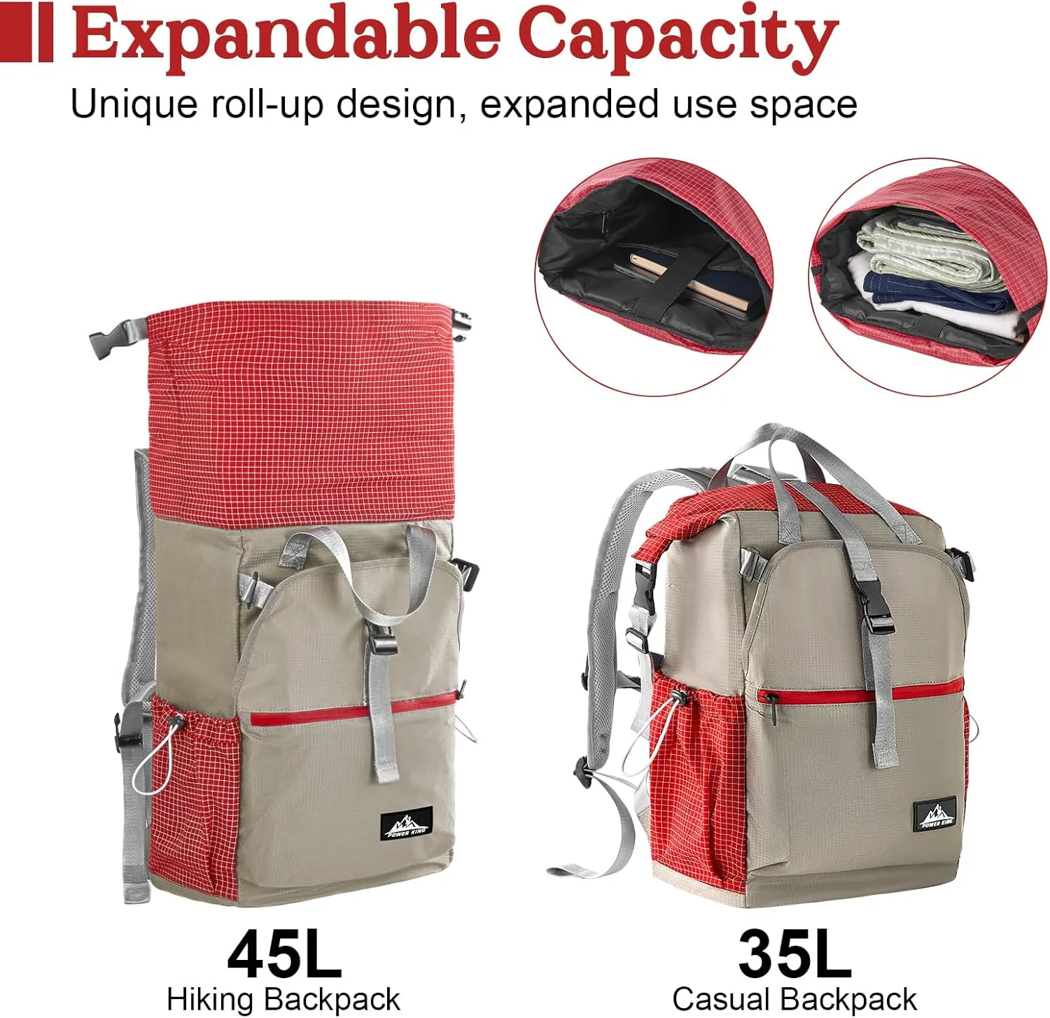 35L Lightweight Portable Backpacks,Water-resistant UHMWPE Casual Daypack Backpacks For Man Woman,Foldable Camping Backpack Fit For Hiking Camping Travel (Red)
