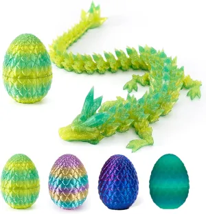 3D Printed Dragon Egg with Articulated Dragon Inside, Fidget Toys for Adults Stress Relief, Unique Gift Toy Desk Executive Pet Crystal Easter Basket Stuffers (Crystal)