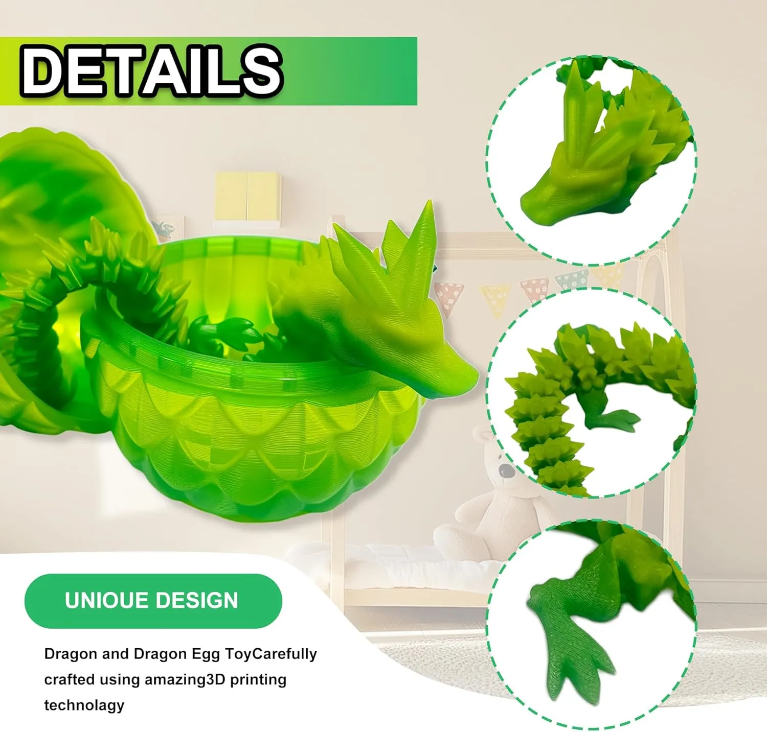 3D Printed Dragon Egg with Articulated Dragon Inside, Fidget Toys for Adults Stress Relief, Unique Gift Toy Desk Executive Pet Crystal Easter Basket Stuffers (Crystal)