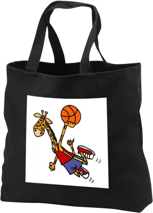 3dRose Funny Cute Giraffe Playing Basketball Slam Dunk Sports Cartoon - Tote Bags (tb_329012)