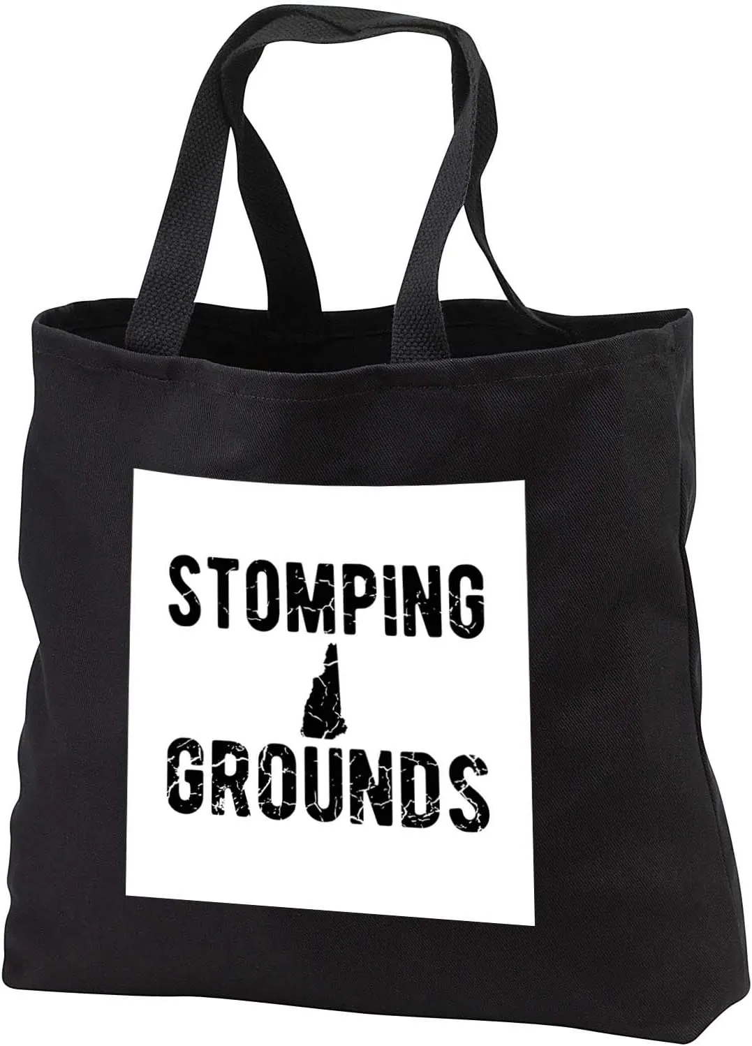 3dRose Stomping Grounds. Cracked black lettering and New Hampshire on white. - Tote Bags (tb_342687)
