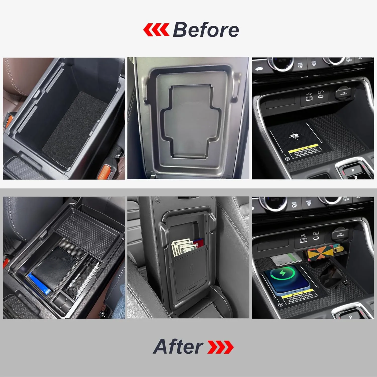 3PCS Center Console Organizer Compatible with 2025 2024 2023 Honda CRV Armrest Storage Box Armrest Hidden Storage Box Secret Compartment Insert Tray Interior Accessories