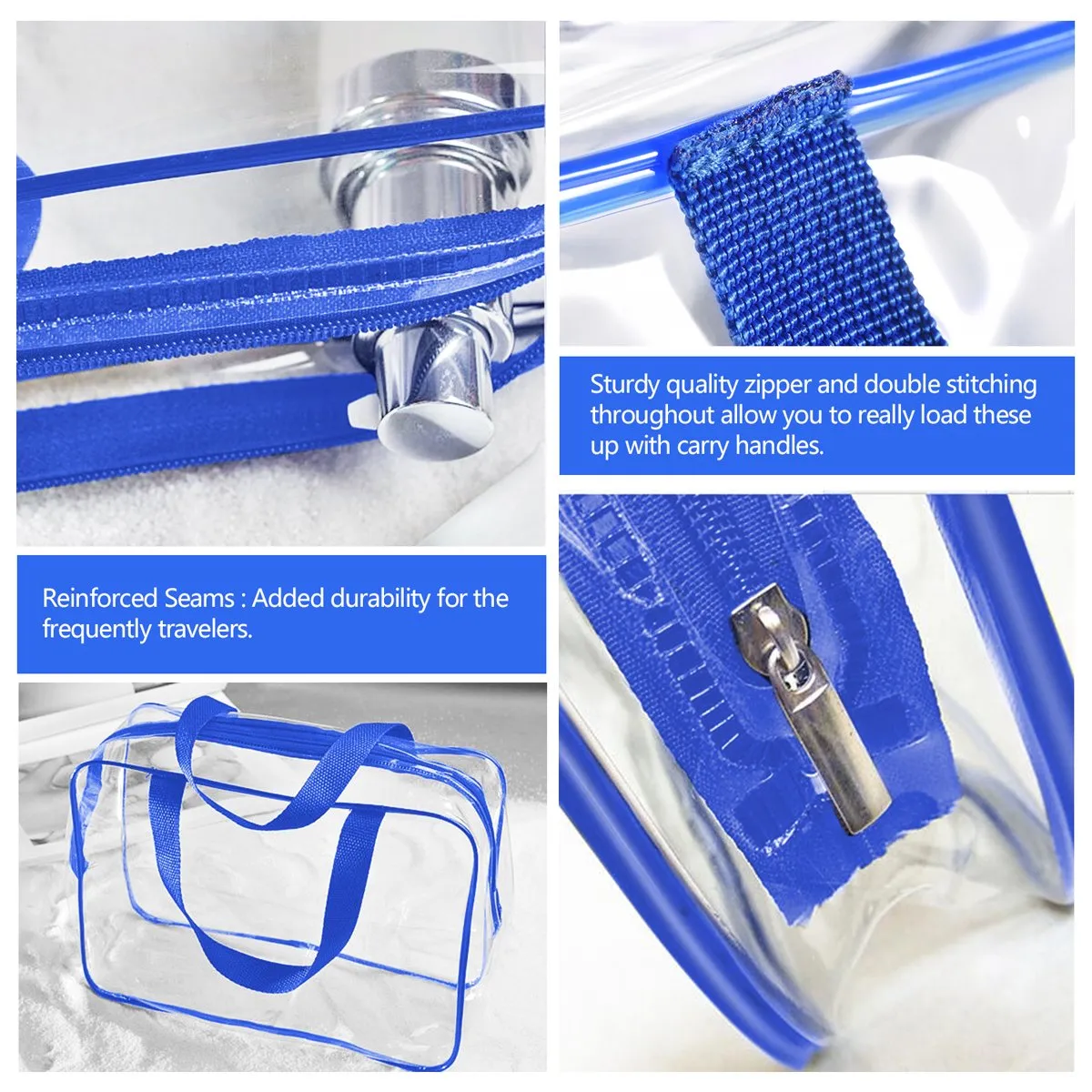 3Pcs Crystal Clear PVC Travel Toiletry Bag Kit for Women Men, Waterproof Vinyl Organizer Clear Makeup Bags with Zipper Handle Straps, Cosmetic Bag Pouch Carry on Airport Airline Compliant Bag Handbag