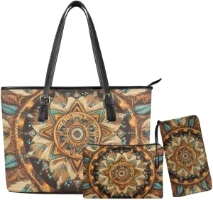 3PCS Tote Handbag Wallet for Women Ladies,Small Handbag and Wallet Set,Travel Handbag and Wallet All in One