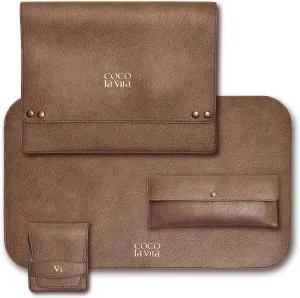 4-in-1 Leather Travel Organizer Set, Includes Desk Mat, Padfolio, Carry-On Clutch, and Card Pouch, Multi-Functional Office and Travel Accessories, Leather Laptop Sleeve
