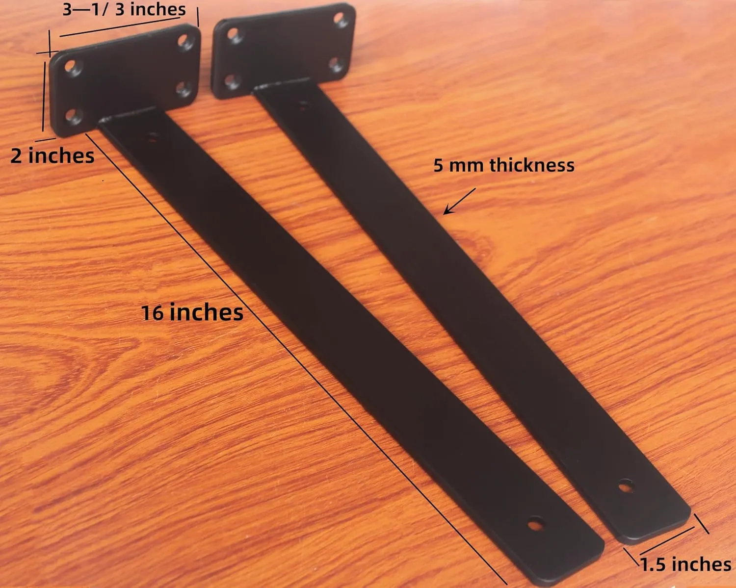 4 Pack - 16 inch Black Hidden L Shelf Bracket (1/5 Inch Thicked) Iron Floating Shelf Brackets Rustic Industrial Metal Brackets for Shelf Support