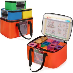 4 Pack Magnetic Tiles Storage Bag, Multifunction Toy Storage Organizer Bag, Magnetic Tiles Travel Bag Case with Visible Top for Magnet Building Tiles, Board Game, Puzzle, Car Toy