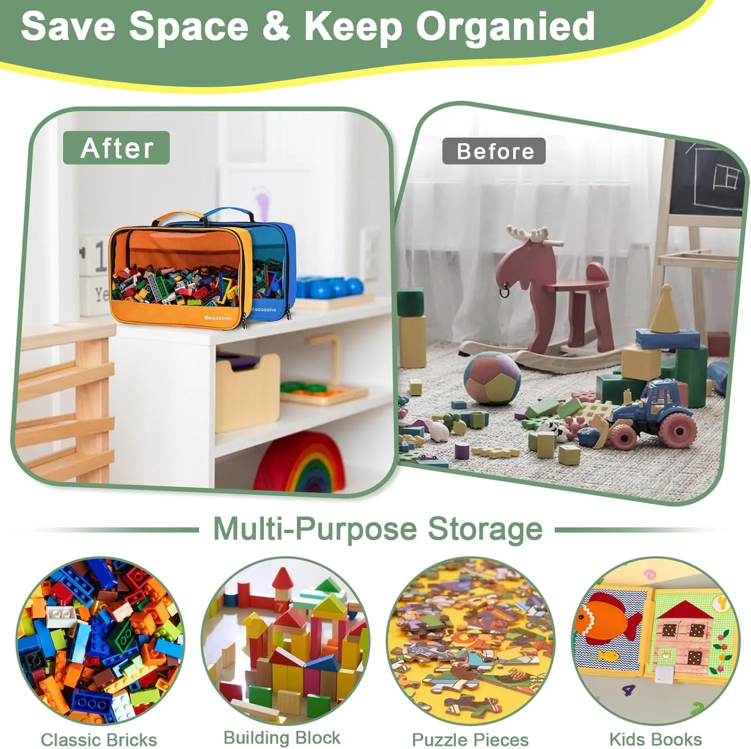 4 PCS Toys Storage Bag, Classic Bricks Building Set Storage Bag, Travel Case for Building Toys, Puzzles