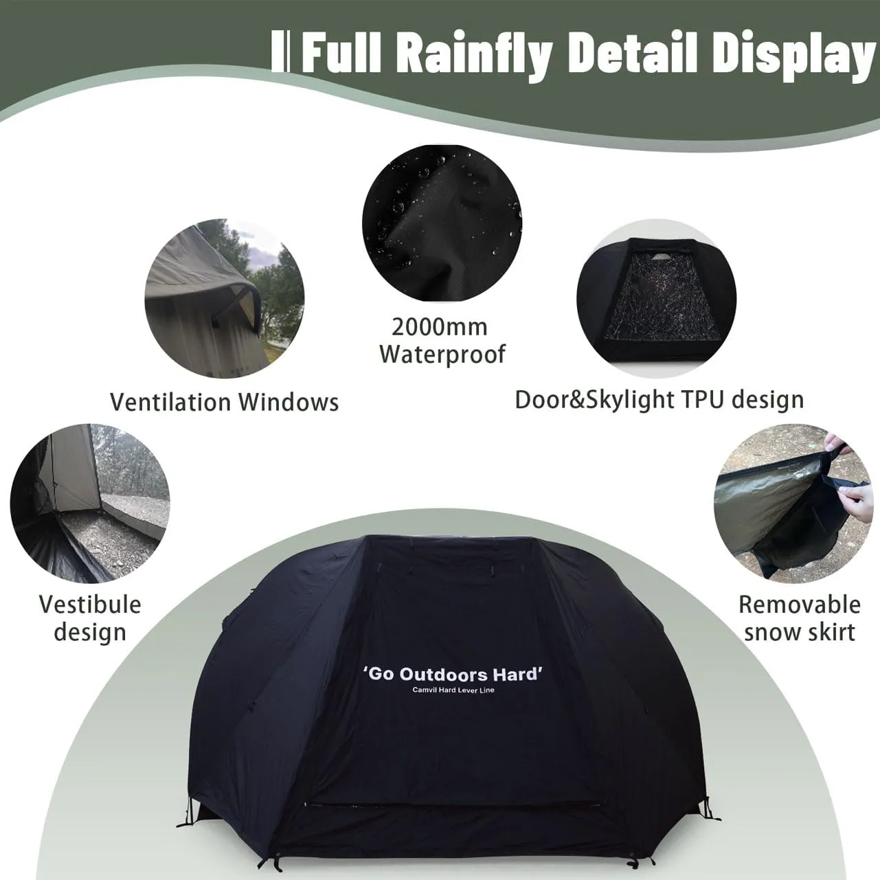 4 Person Canvas Tent with Full Rainfly&Footprint, Easy Set Up Breathable 4 Season FamilyTent for Winter Outdoor Glamping Car Camping