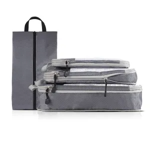 4-piece Set Grey Compression Travel Storage Bags Set, Mesh Travel Organizers for Luggage, Foldable and Space-Saving Packing Cubes