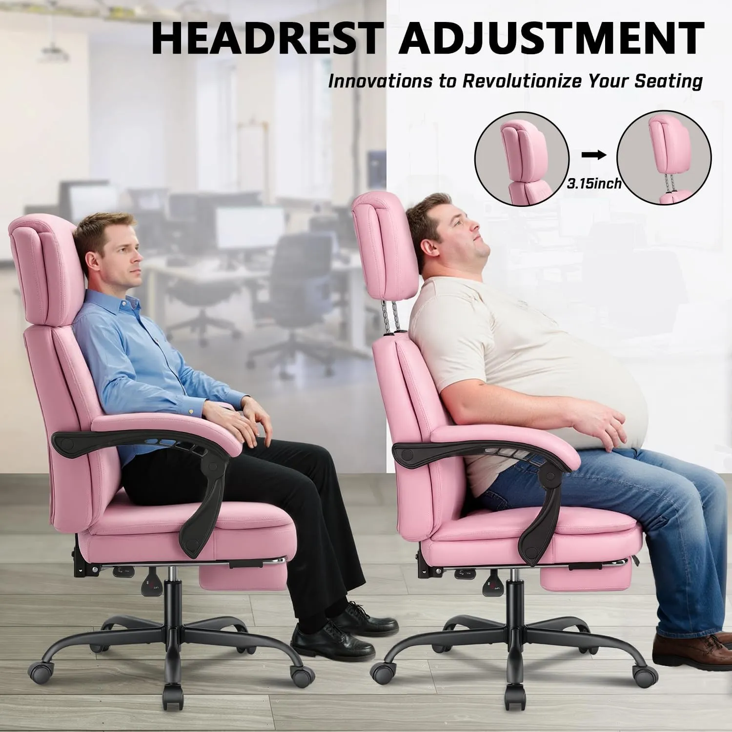 400lbs Executive Office Chair with Foot Rest for Heavy People, Ergonomic Big and Tall Desk Chair with Adjustable Headrest, High Back PU Leather Comfy Heavy Duty Computer Chair