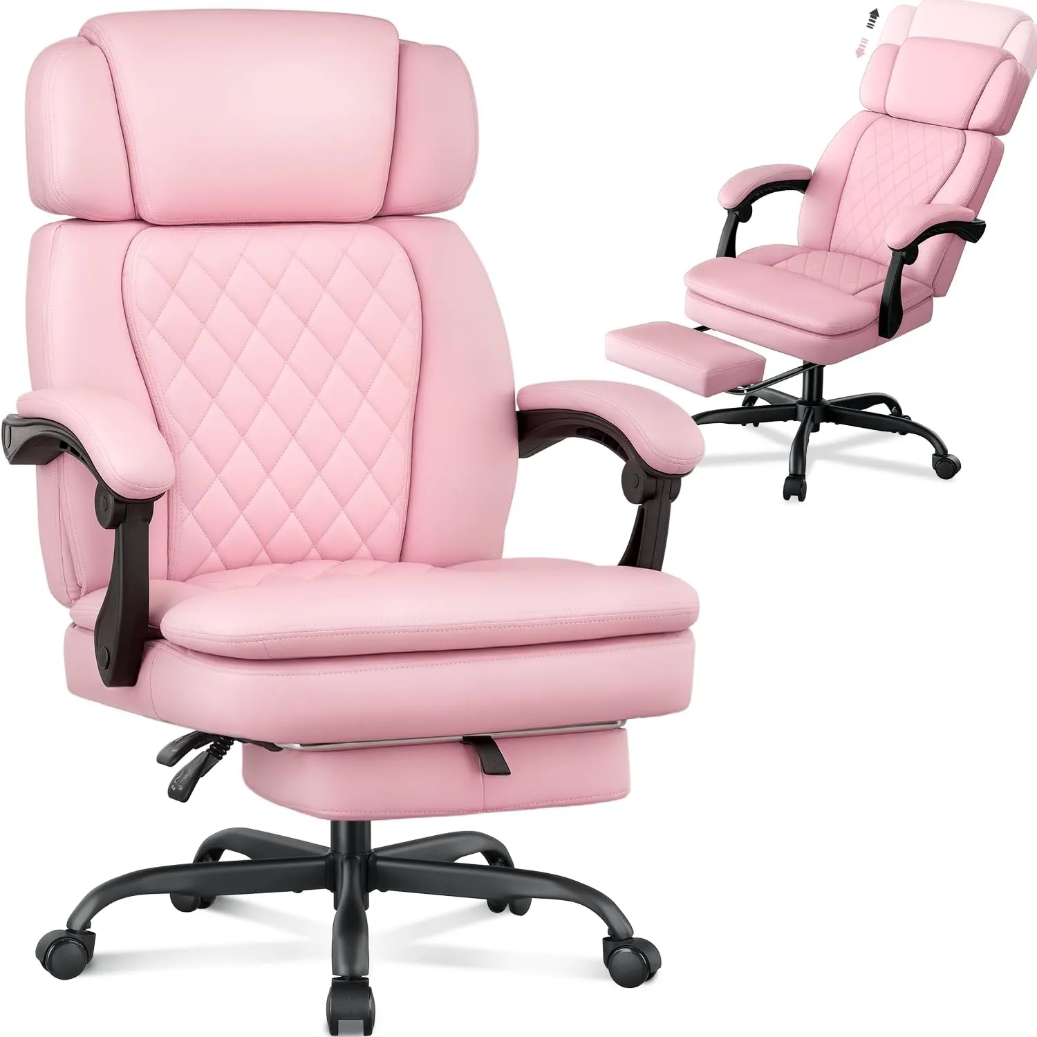 400lbs Executive Office Chair with Foot Rest for Heavy People, Ergonomic Big and Tall Desk Chair with Adjustable Headrest, High Back PU Leather Comfy Heavy Duty Computer Chair
