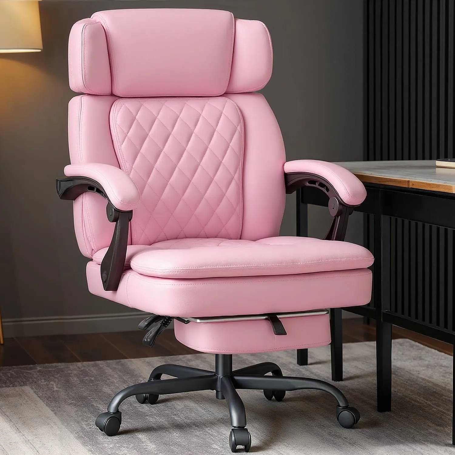 400lbs Executive Office Chair with Foot Rest for Heavy People, Ergonomic Big and Tall Desk Chair with Adjustable Headrest, High Back PU Leather Comfy Heavy Duty Computer Chair
