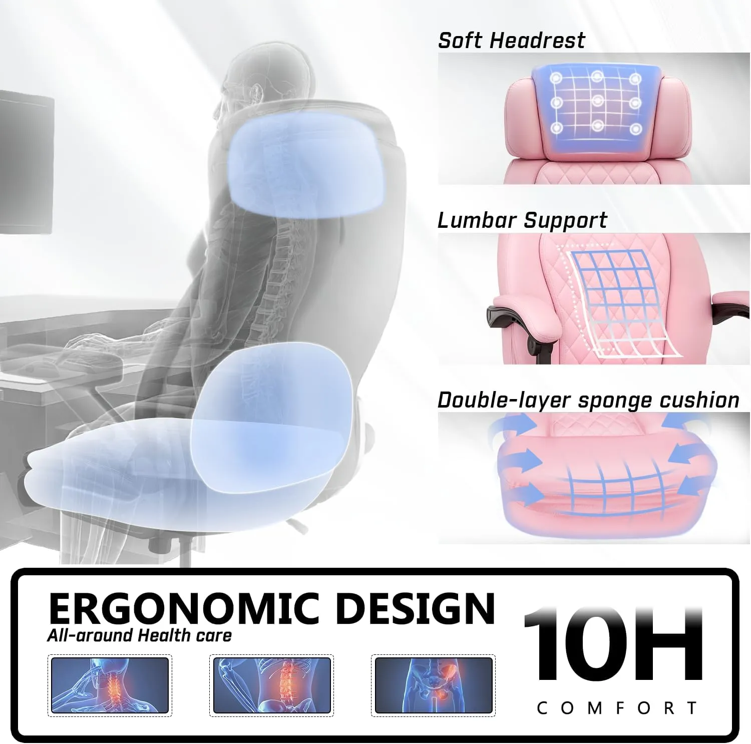 400lbs Executive Office Chair with Foot Rest for Heavy People, Ergonomic Big and Tall Desk Chair with Adjustable Headrest, High Back PU Leather Comfy Heavy Duty Computer Chair