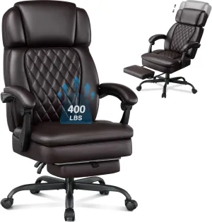 400lbs Executive Office Chair with Foot Rest for Heavy People, Ergonomic Big and Tall Desk Chair with Adjustable Headrest, High Back PU Leather Comfy Heavy Duty Computer Chair
