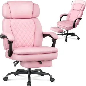 400lbs Executive Office Chair with Foot Rest for Heavy People, Ergonomic Big and Tall Desk Chair with Adjustable Headrest, High Back PU Leather Comfy Heavy Duty Computer Chair