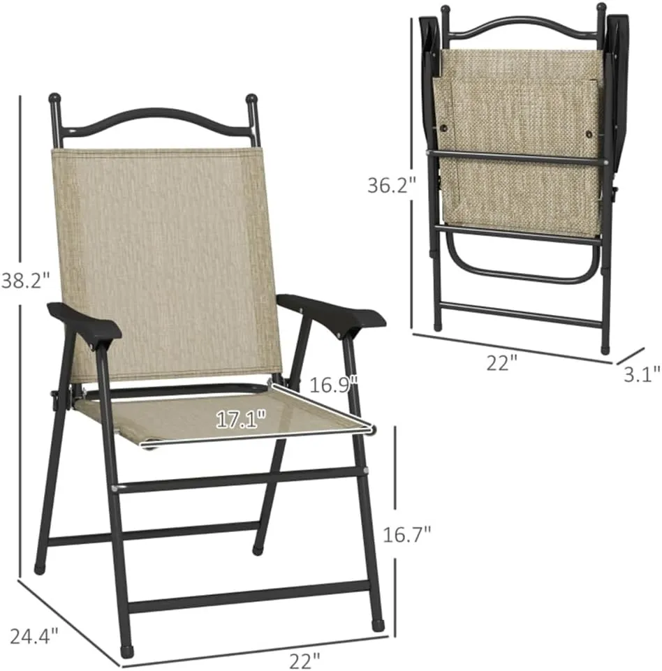 4pcs Folding Camping Chair with Backrest & Armrest, for Garden, Backyard, Courtyard, Beach, Living Room(22" L x 24.5" W x 38.25" H) (Beige)