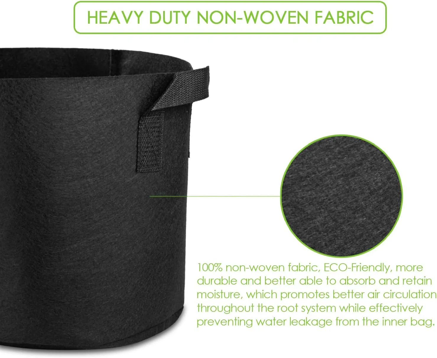5-Pack 20 Gallon Grow Bags Heavy Duty Container Thickened Nonwoven Fabric Plant Pots with Handles Black