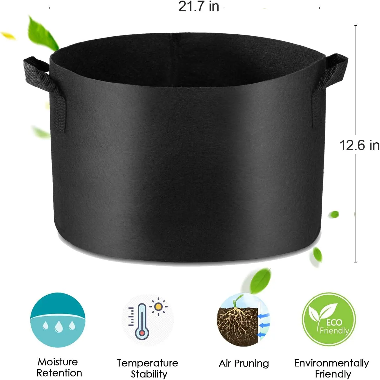 5-Pack 20 Gallon Grow Bags Heavy Duty Container Thickened Nonwoven Fabric Plant Pots with Handles Black