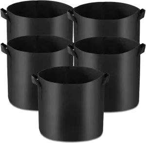 5-Pack 20 Gallon Grow Bags Heavy Duty Container Thickened Nonwoven Fabric Plant Pots with Handles Black
